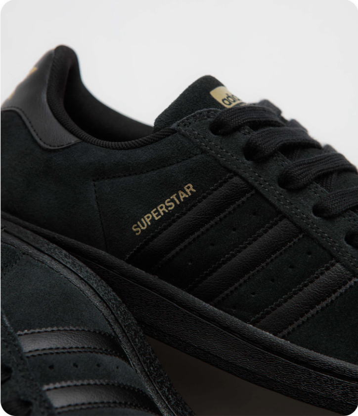 adidas Superstar Sneakers – Triple Black with Gold-Tone Branding