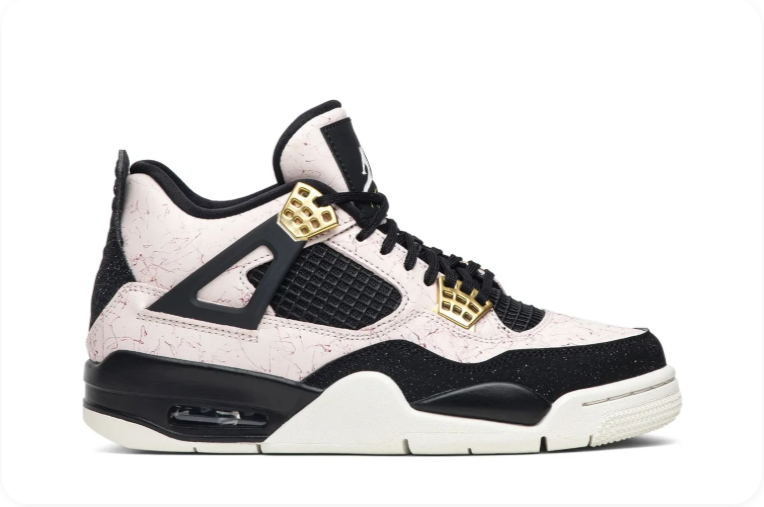 Air Jordan 4 Sneakers – Off-White & Black with Gold-Tone Accents