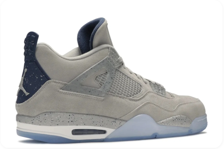 Air Jordan 4 Sneakers – Light Grey with Speckled Accents & Icy Blue Sole