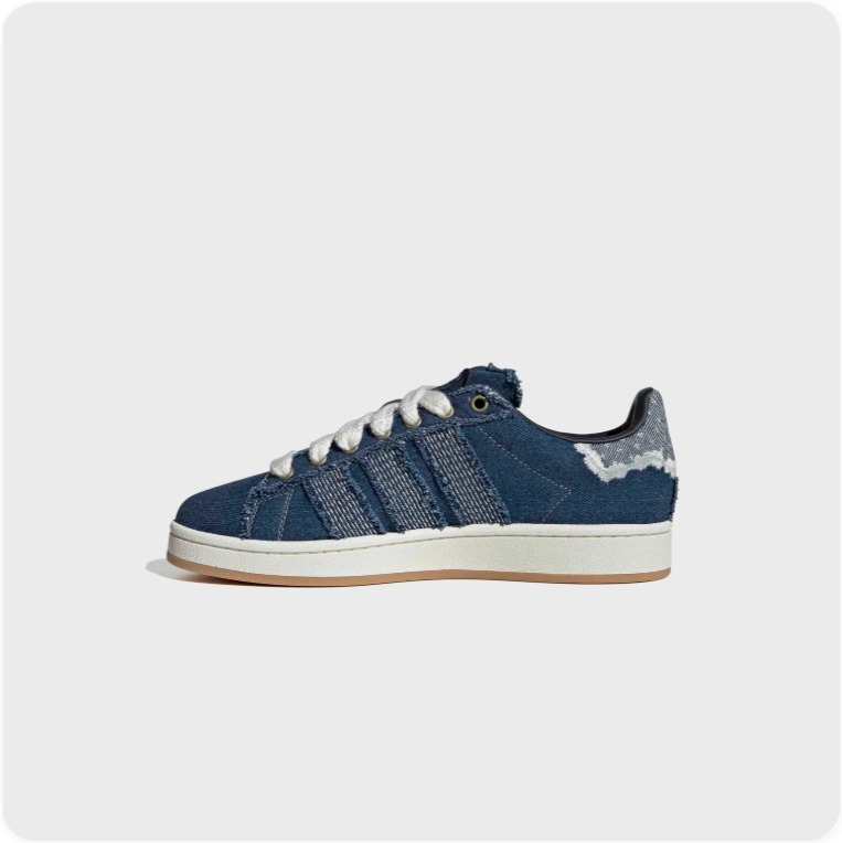 adidas Low-Top Sneakers – Navy with Textured Stripes & Frayed Detailing