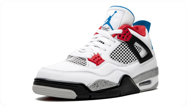 Air Jordan 4 Sneakers – White with Red & Blue Accents