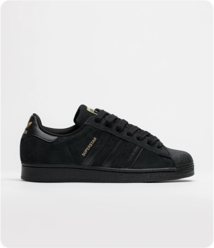 adidas Superstar Sneakers – Triple Black with Gold-Tone Branding