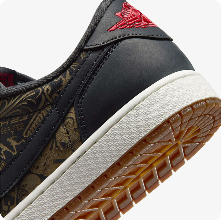 Jordan Low-Top Sneakers – Black & Olive Pattern with Gum Sole