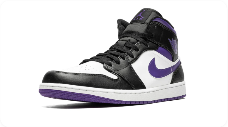Air Jordan 1 Mid Sneakers – Black & White with Purple Accents