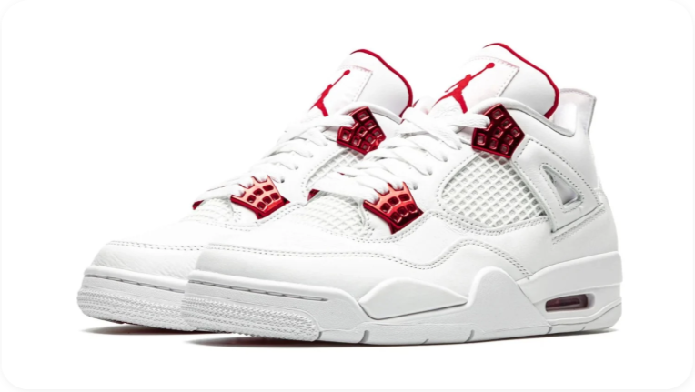 Air Jordan 4 Sneakers – White with Metallic Red Accents