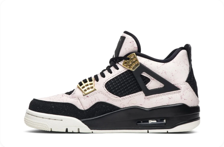 Air Jordan 4 Sneakers – Off-White & Black with Gold-Tone Accents