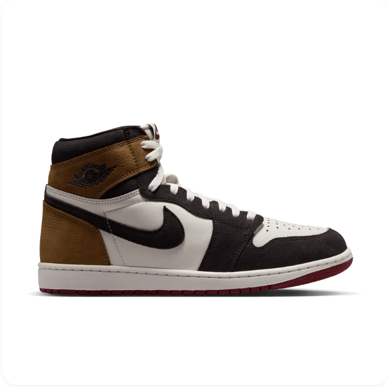 Jordan High-Top Sneakers – Brown, Black & White with Burgundy Sole