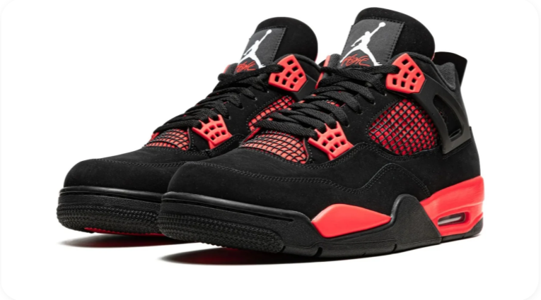 Jordan Mid-Top Sneakers – Black & Bright Red with Grid Detailing