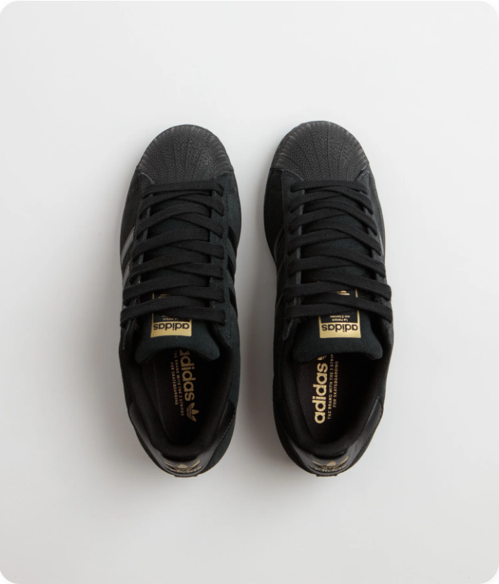 adidas Superstar Sneakers – Triple Black with Gold-Tone Branding