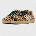 adidas Leopard-Print Low-Top Sneakers – Cream Stripes & Dark Green Laces