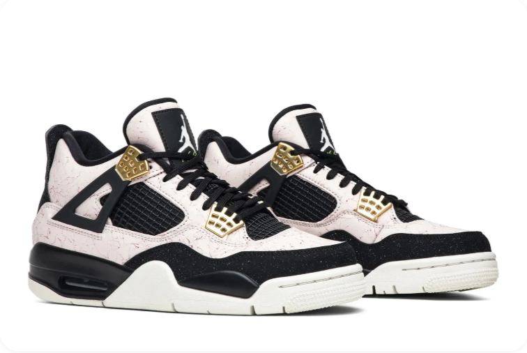 Air Jordan 4 Sneakers – Off-White & Black with Gold-Tone Accents