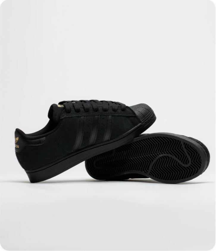 adidas Superstar Sneakers – Triple Black with Gold-Tone Branding