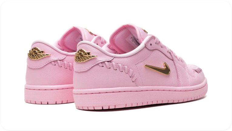 Air Jordan 1 Low Sneakers – Pastel Pink with Gold-Tone Swoosh