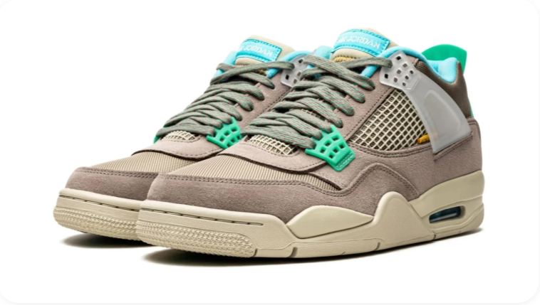 Air Jordan 4 Sneakers – Taupe with Turquoise & Cream Accents