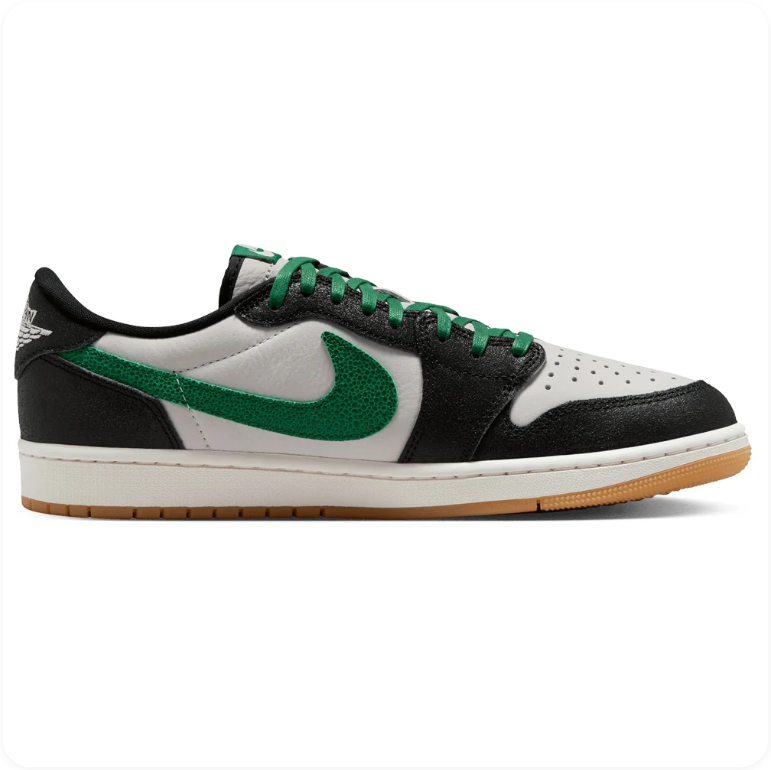 Jordan Low-Top Sneakers – Black, White & Green with Gum Sole
