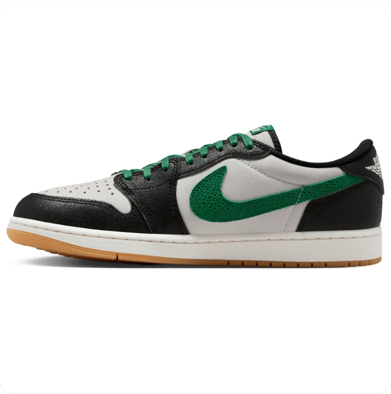 Jordan Low-Top Sneakers – Black, White & Green with Gum Sole