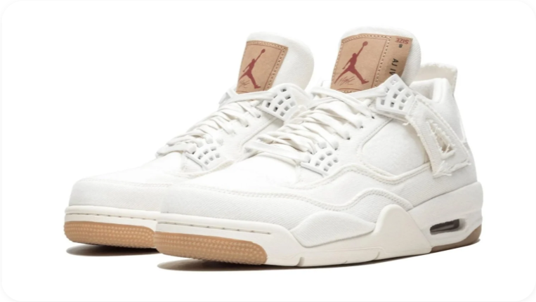 Air Jordan 4 Sneakers – White & Cream with Tan Accents