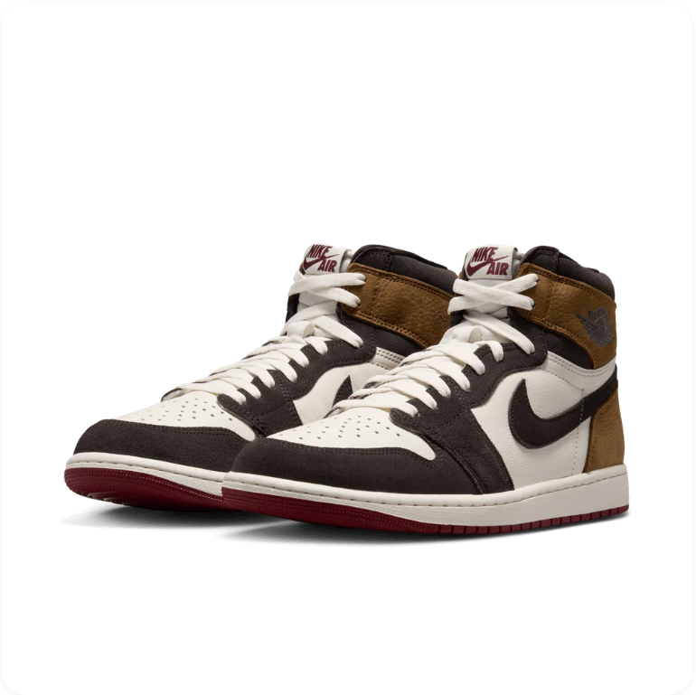 Jordan High-Top Sneakers – Brown, Black & White with Burgundy Sole