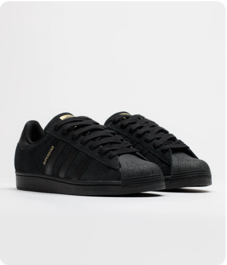 adidas Superstar Sneakers – Triple Black with Gold-Tone Branding