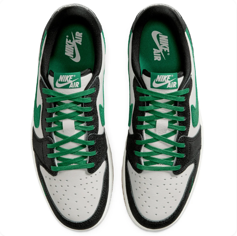 Jordan Low-Top Sneakers – Black, White & Green with Gum Sole