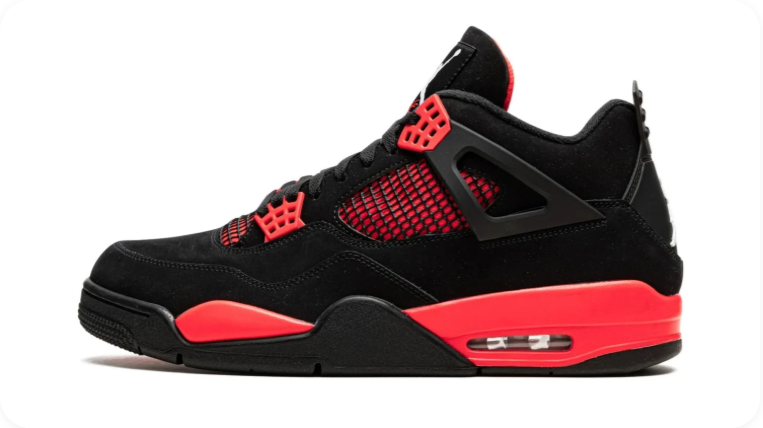 Jordan Mid-Top Sneakers – Black & Bright Red with Grid Detailing