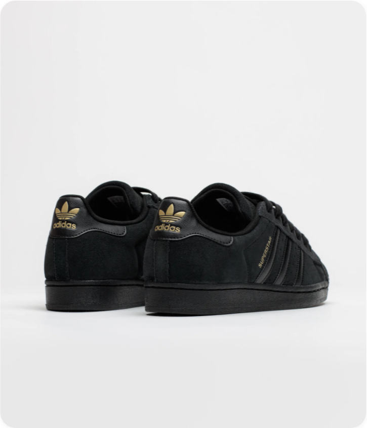 adidas Superstar Sneakers – Triple Black with Gold-Tone Branding