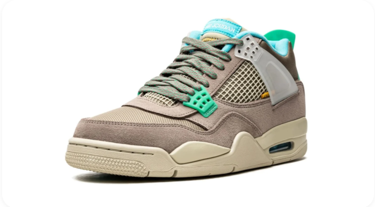 Air Jordan 4 Sneakers – Taupe with Turquoise & Cream Accents