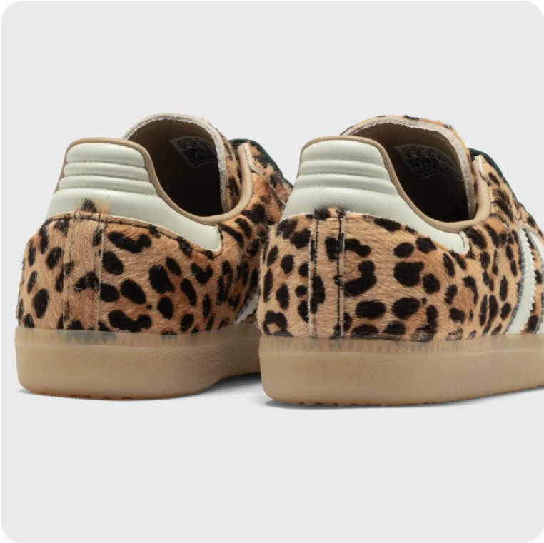 adidas Leopard-Print Low-Top Sneakers – Cream Stripes & Dark Green Laces