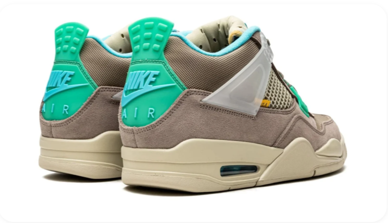 Air Jordan 4 Sneakers – Taupe with Turquoise & Cream Accents