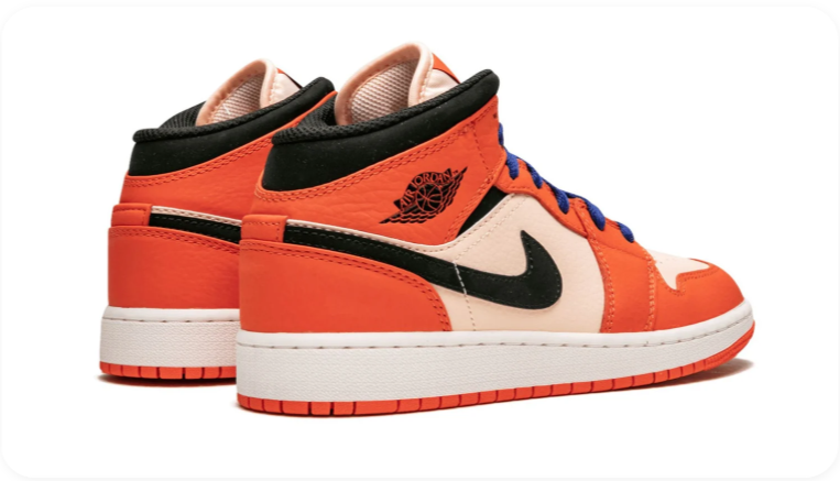 Air Jordan 1 Mid Sneakers – Orange & Cream with Blue Laces