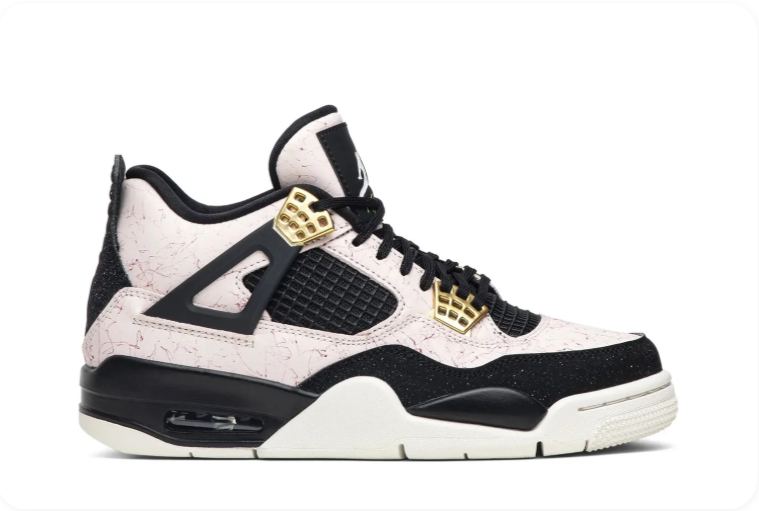 Air Jordan 4 Sneakers – Cream & Black with Gold-Tone Accents