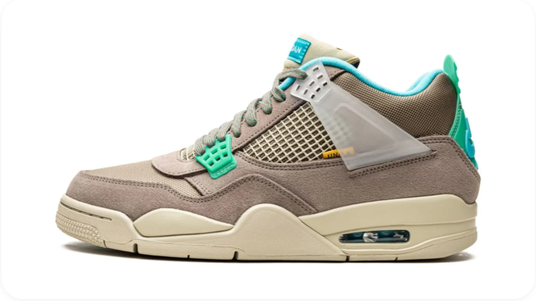 Air Jordan 4 Sneakers – Taupe with Turquoise & Cream Accents