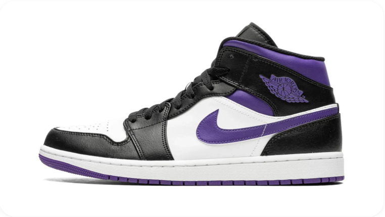 Air Jordan 1 Mid Sneakers – Black & White with Purple Accents
