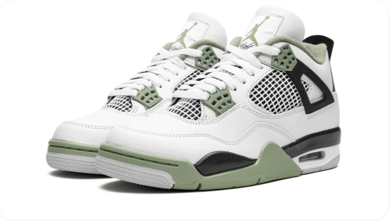 Air Jordan 4 Sneakers – White, Black & Sage Green
