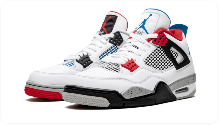 Air Jordan 4 Sneakers – White with Red & Blue Accents