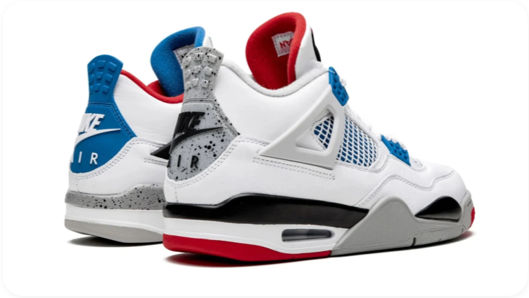Air Jordan 4 Sneakers – White with Red & Blue Accents