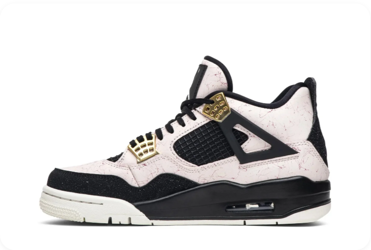 Air Jordan 4 Sneakers – Cream & Black with Gold-Tone Accents