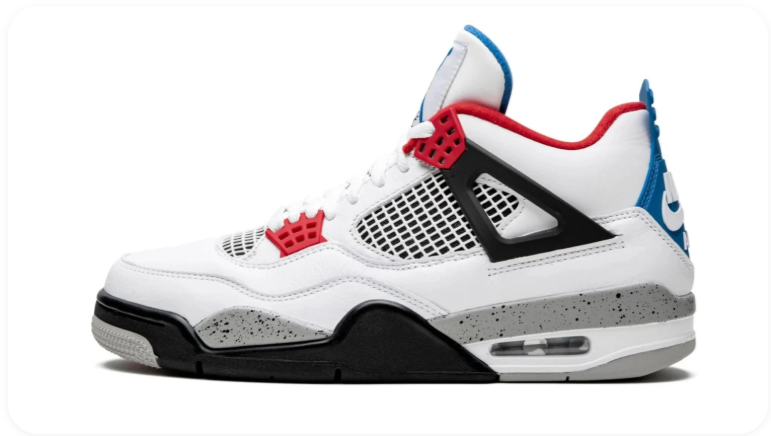 Air Jordan 4 Sneakers – White with Red & Blue Accents