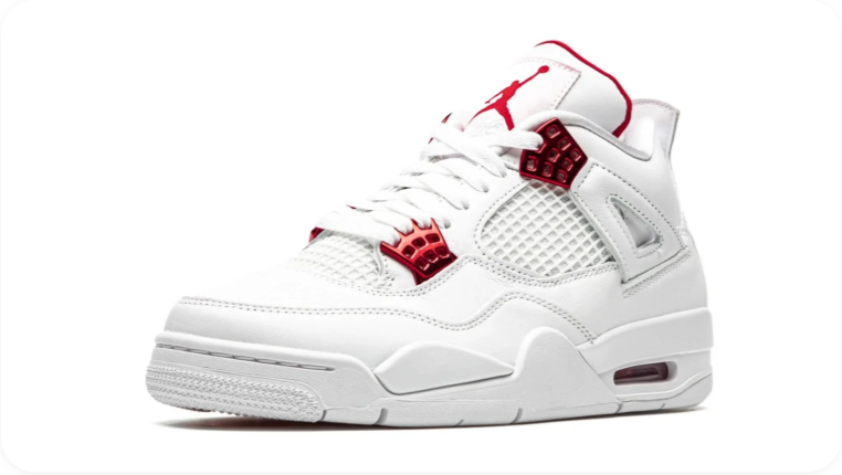 Air Jordan 4 Sneakers – White with Metallic Red Accents