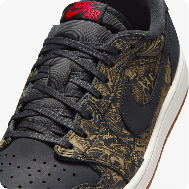 Jordan Low-Top Sneakers – Black & Olive Pattern with Gum Sole