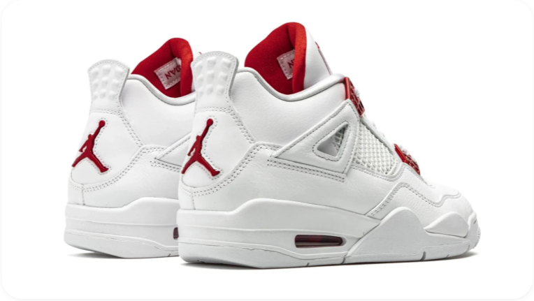 Air Jordan 4 Sneakers – White with Metallic Red Accents