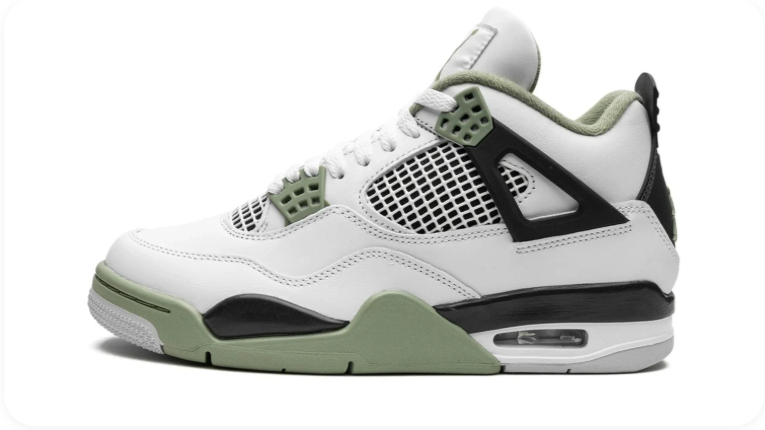 Air Jordan 4 Sneakers – White, Black & Sage Green