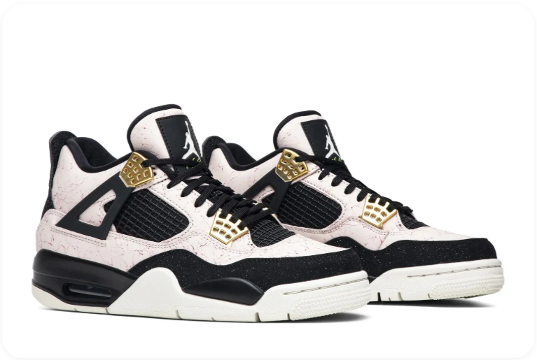 Air Jordan 4 Sneakers – Cream & Black with Gold-Tone Accents
