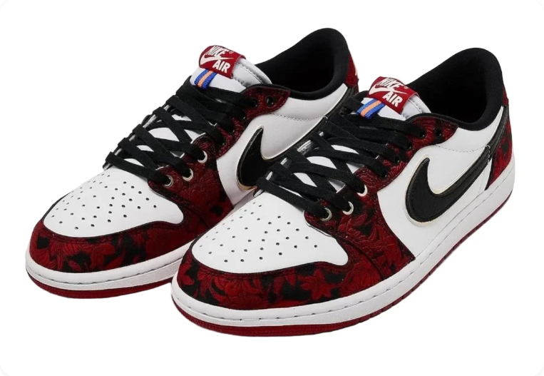 Jordan Low-Top Sneakers – Red & Black Pattern with White Panels