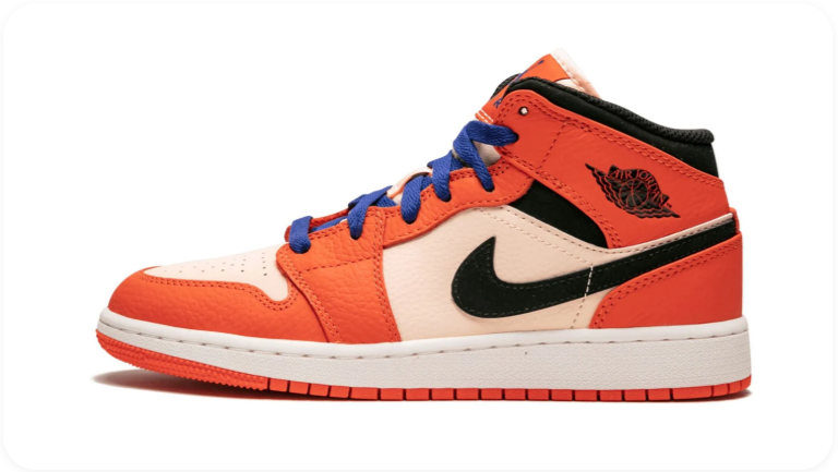 Air Jordan 1 Mid Sneakers – Orange & Cream with Blue Laces