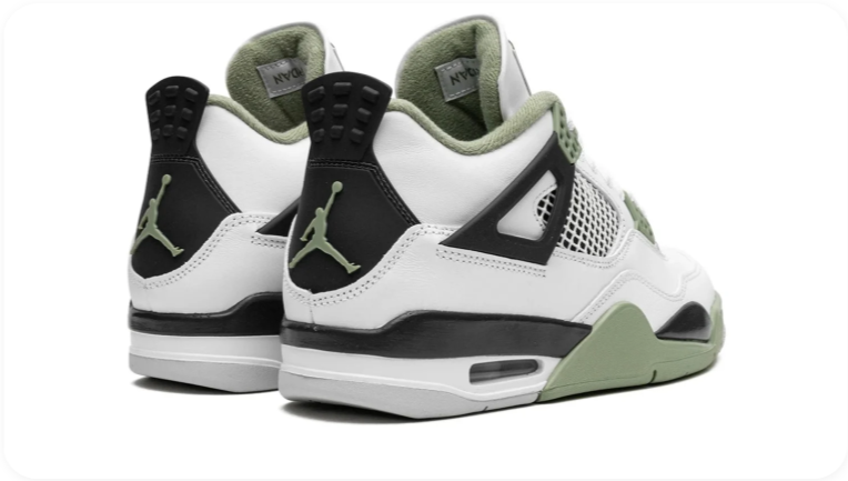 Air Jordan 4 Sneakers – White, Black & Sage Green
