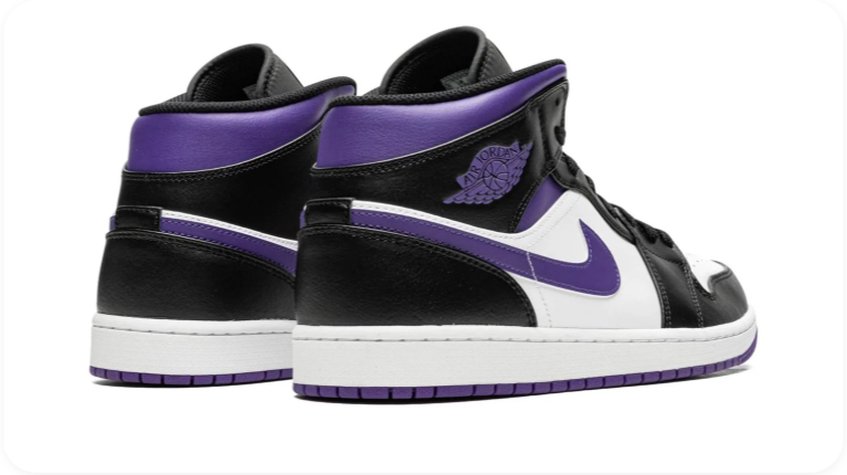 Air Jordan 1 Mid Sneakers – Black & White with Purple Accents