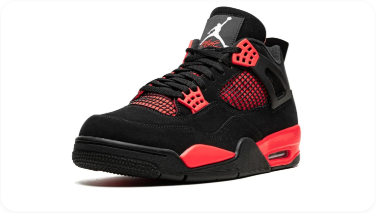 Jordan Mid-Top Sneakers – Black & Bright Red with Grid Detailing